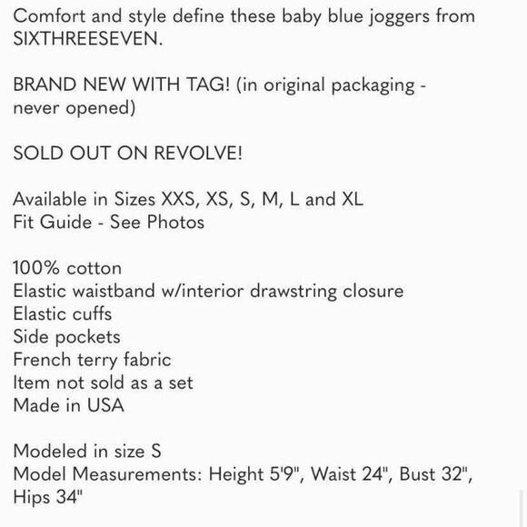 SIXTHREESEVEN The Jogger in Sky Baby Blue Women's Size XXS NWOT $115 (9-1) - Picture 6 of 6